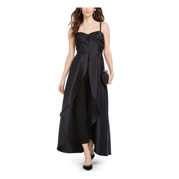 NWT ADRIANNA PAPELL Womens Black Spaghetti Strap Straight leg Jumpsuit 4
